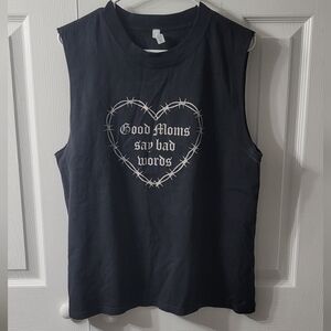 NINE LINE Graphic Muscle TEE Heart Barbed Wire Print MOM SHIRT LARGE